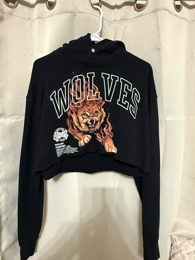 Darc Sport Black Cropped "Wolves" Hoodie with Wolf Graphic